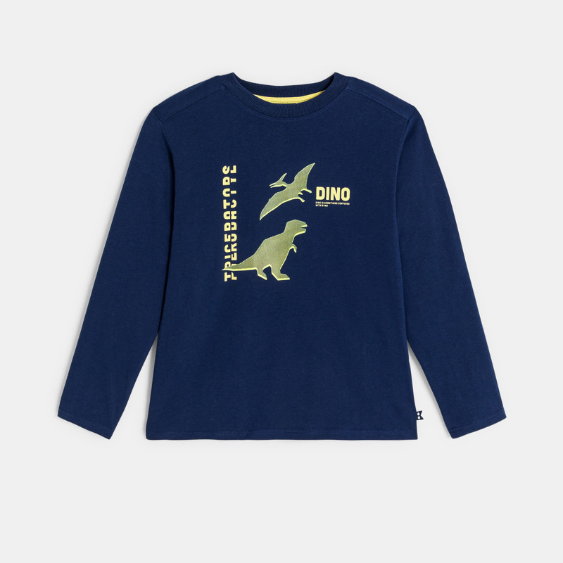 Marineblaues Langarm-T-Shirt Dinosaurier Jungen