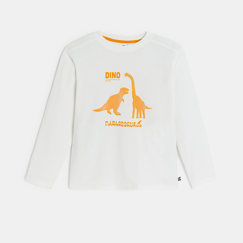Weißes Langarm-T-Shirt Dinosaurier Jungen