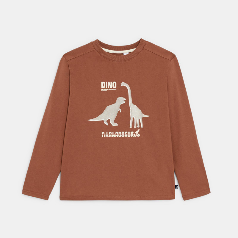 Braunes Langarm-T-Shirt Dinosaurier Jungen