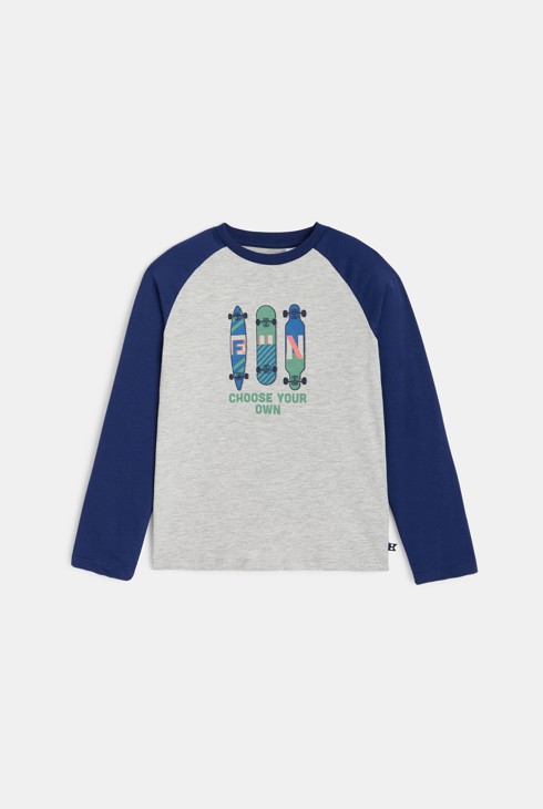 Szara koszulka z długim rękawem z motywem deskorolki dla chłopca 2
