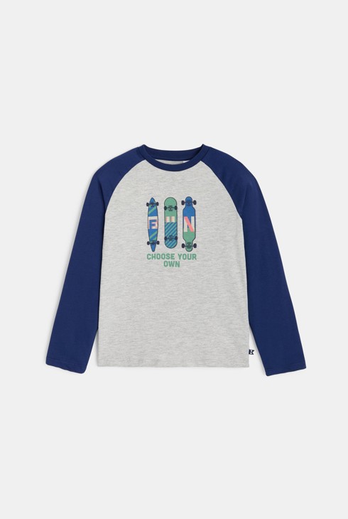 T-shirt a maniche lunghe grigia con motivo skate-board per bambino 2