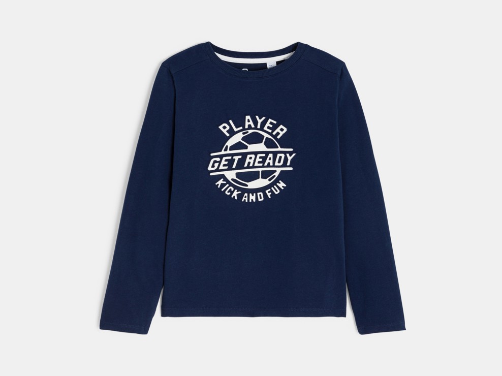 Marineblaues Langarm-T-Shirt mit Aufschrift Jungen 1