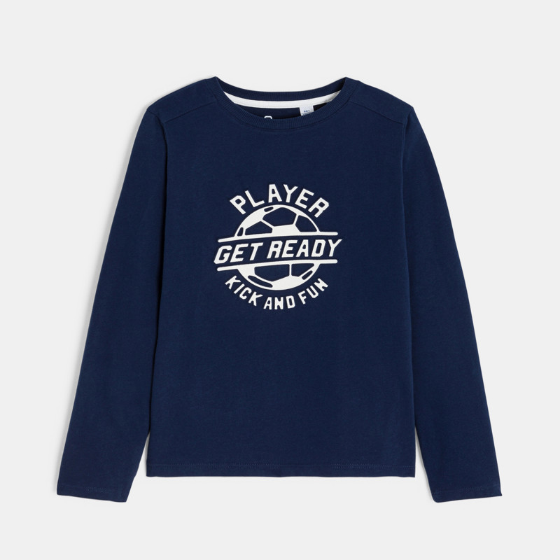 Marineblaues Langarm-T-Shirt mit Aufschrift Jungen