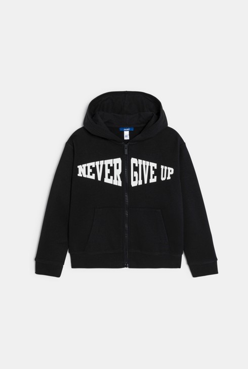 Sweat-shirt à capuche à message noir Garçon 1