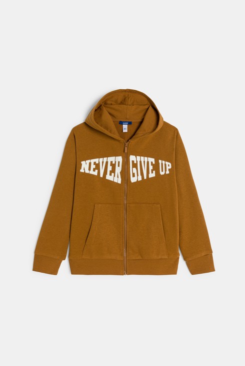 Sweat-shirt à capuche à message marron Garçon
