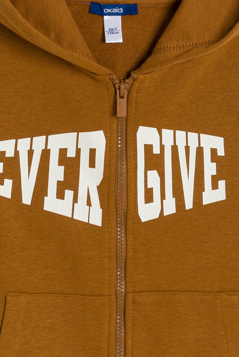 Sweat-shirt à capuche à message marron Garçon