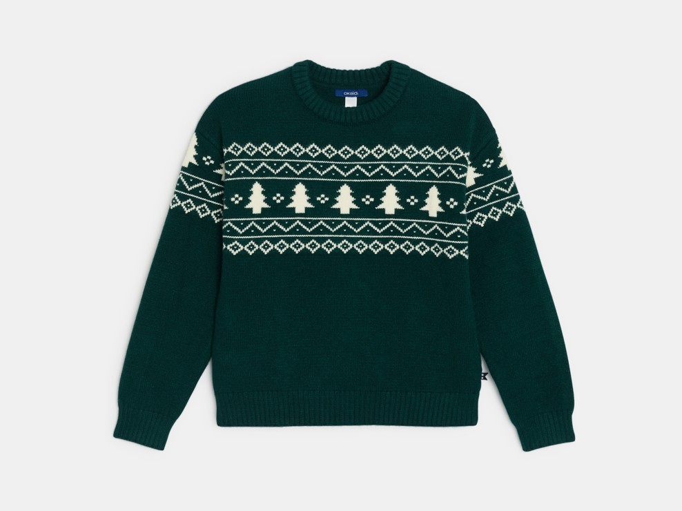 Pull en maille vert motif hivernal Garçon 1