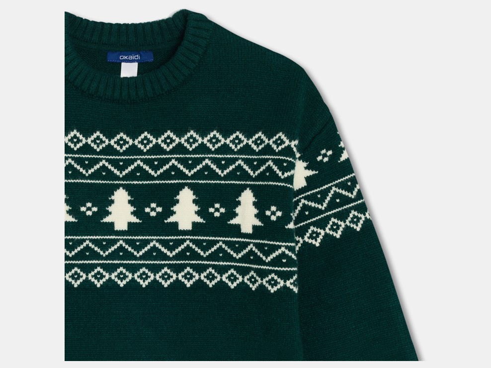 Pull en maille vert motif hivernal Garçon 2