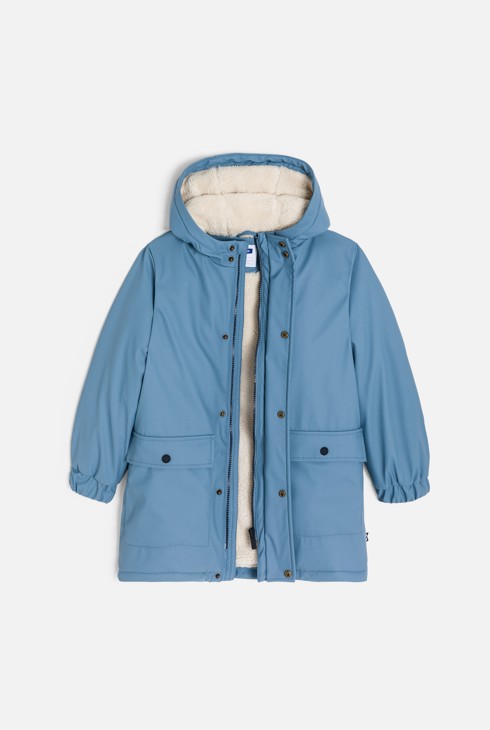 Parka à capuche doublée moumoute sherpa bleu Garçon