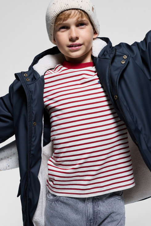 Parka con cappuccio foderato in pellicciotto sherpa marrone Bambino 1