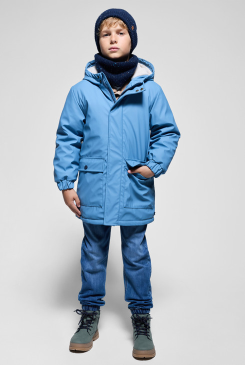 Parka mit Kapuze Fellbesatz blau Jungen 1