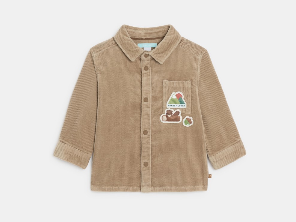 Overshirt in velluto a costine beige per neonato 1