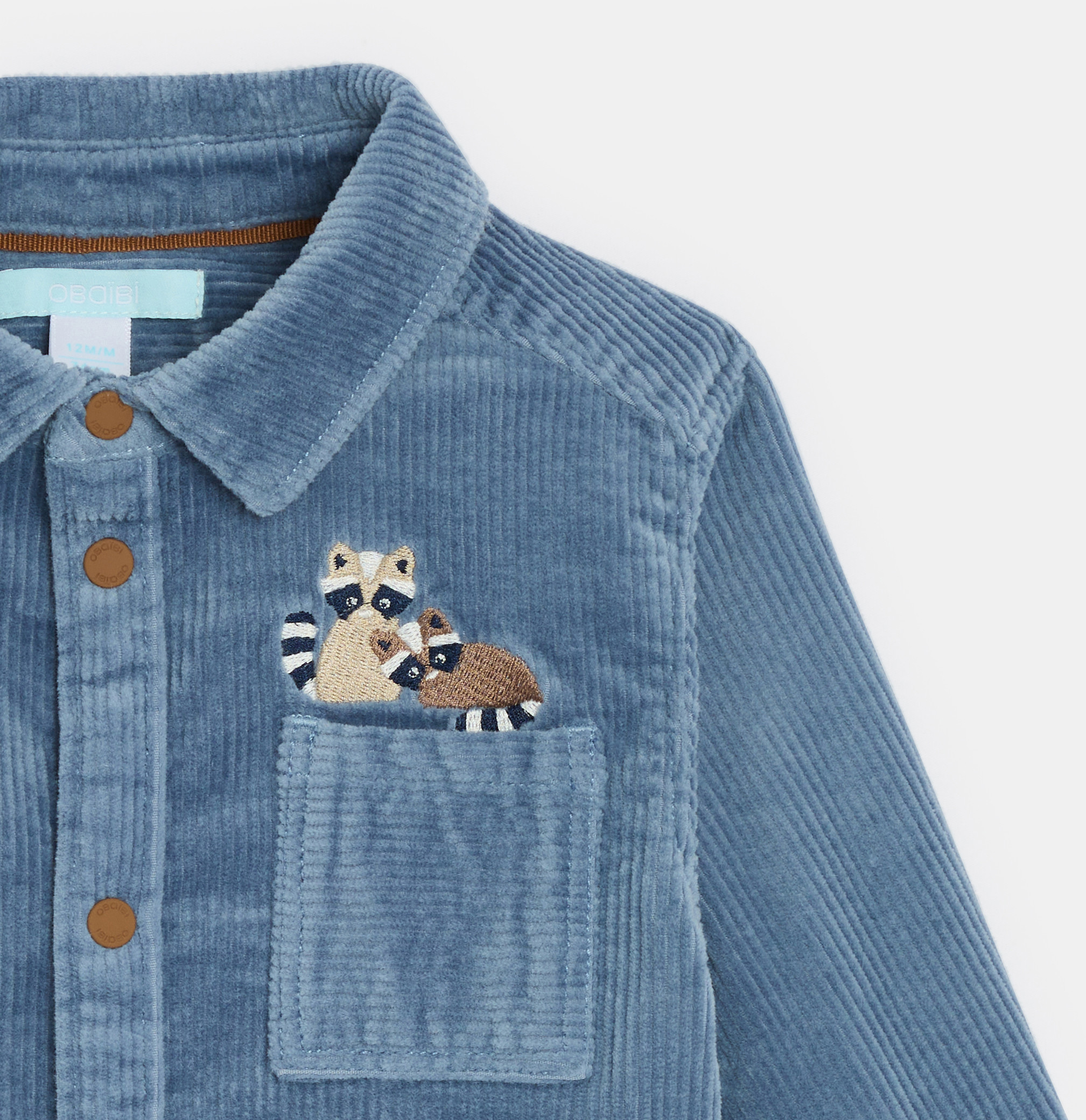 Surchemise velours côtelé bleu bébé garçon