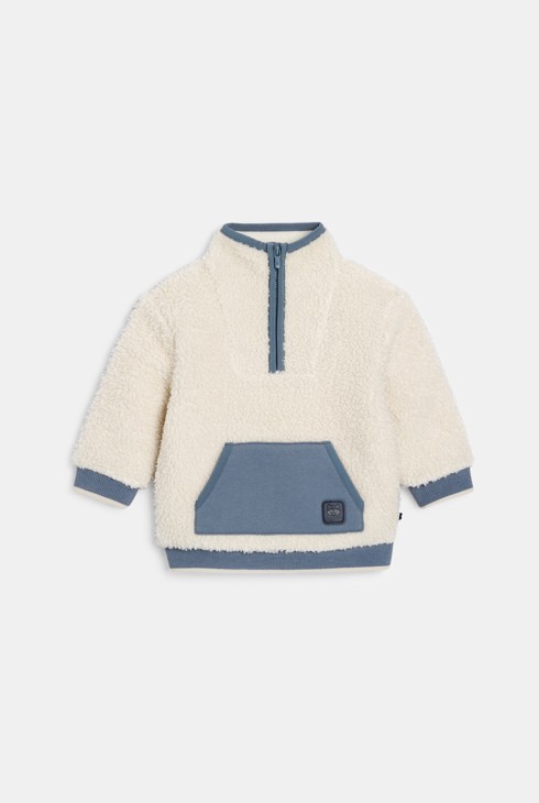 Weißes Trucker-Sweatshirt aus Sherpa-Fleece für kleine Jungen 1