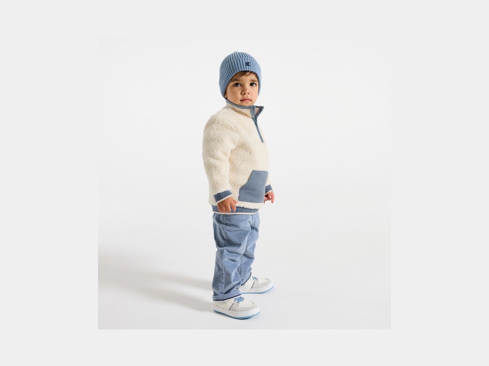 Weißes Trucker-Sweatshirt aus Sherpa-Fleece für kleine Jungen 1