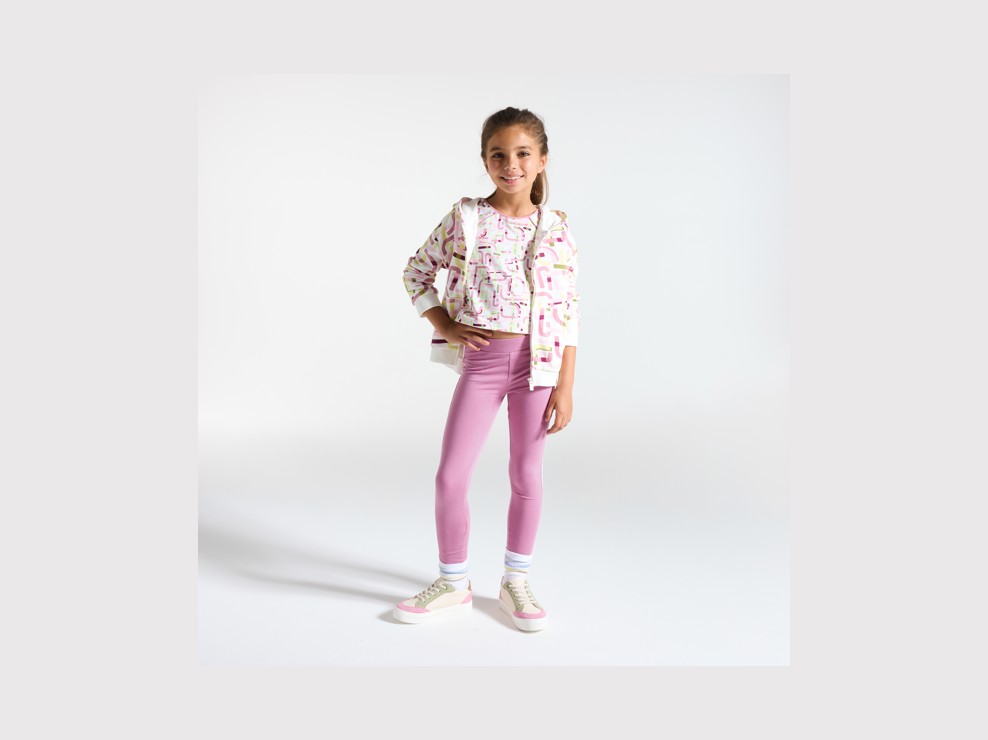 Leggings mit Streifen altrosa Mädchen 1
