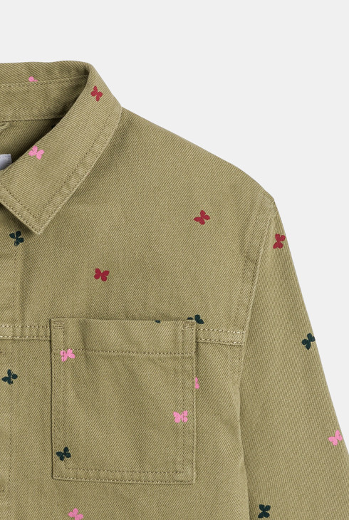 Veste en toile motif papillon kaki Fille
