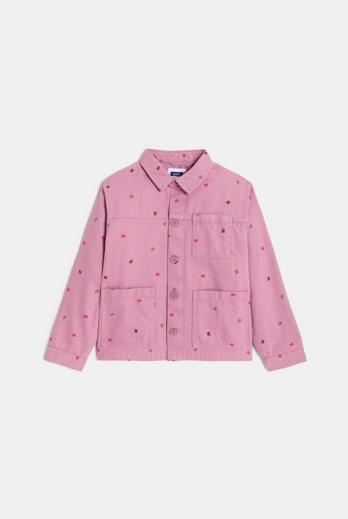 Veste en toile motif papillon rose Fille