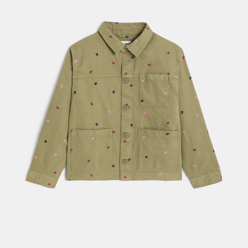Veste En Toile Motif Papillon Kaki Fille - Kaki Tres Clair - 5A - OKAIDI