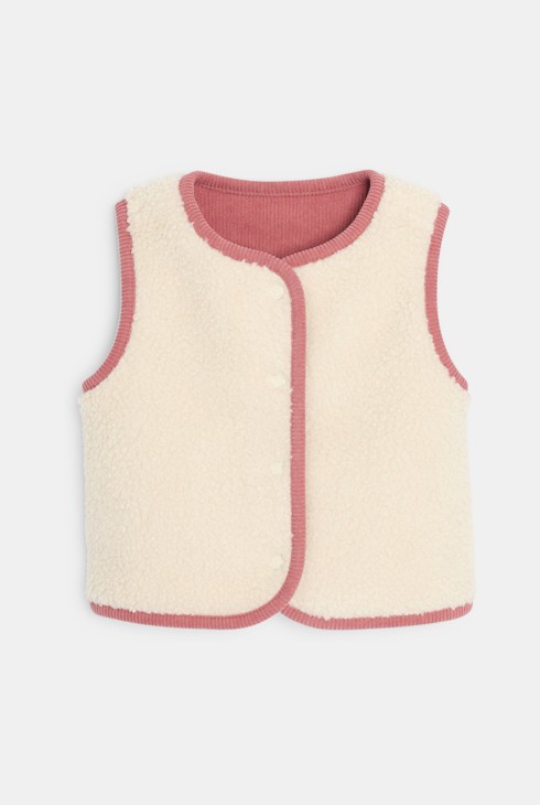 Gilet sans manches réversible velours doublé rose bébé fille