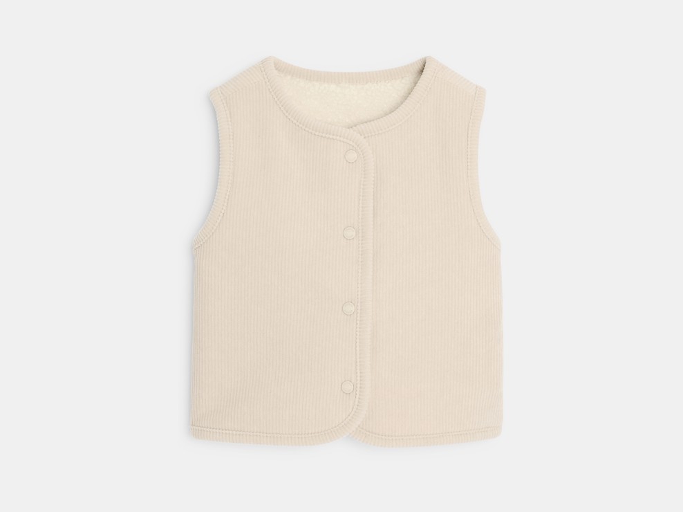Gilet sans manches réversible velours doublé beige bébé fille 1