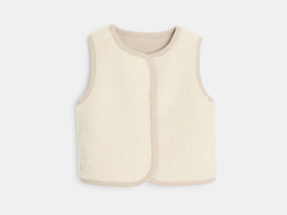 Gilet sans manches réversible velours doublé beige bébé fille 2