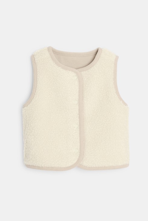 Bež baršunasti prsluk bez rukava s podstavom, nosiv s obje strane, za djevojčice 2