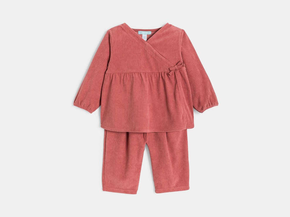 Ensemble en velours côtelé vieux rose bébé fille 1