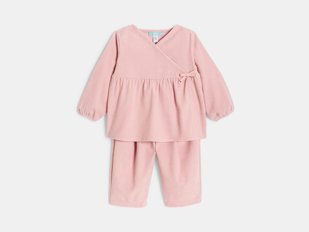 Różowy komplet z weluru niemowlę dziewczynka 2