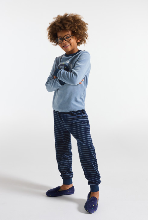 Pyjama 2-teilig aus Samt blau Jungen 1