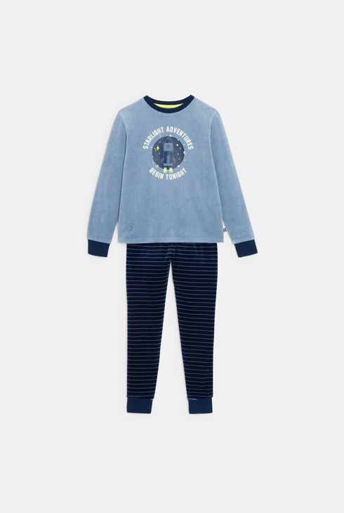 Plava dvodijelna pidžama od baršuna za dječake 2