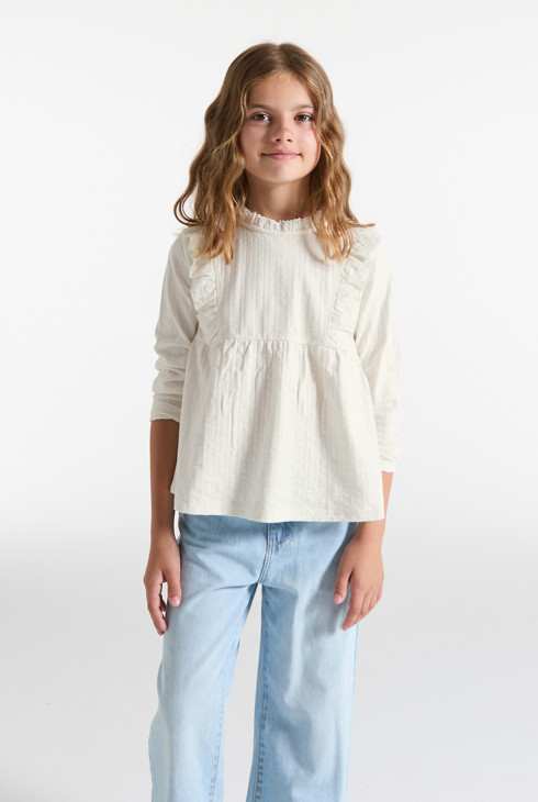 Blouse romantique volantée blanc Fille 2