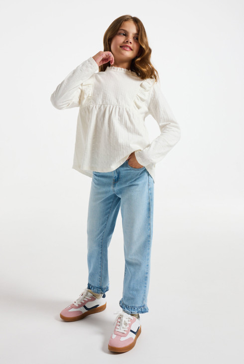 Girl's white romantic ruffle blouse 1