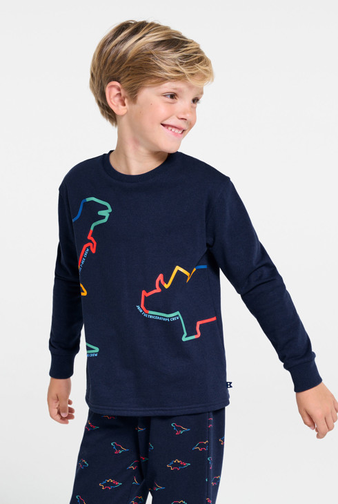 Pijama de terciopelo 2 piezas dinosaurios azul marino niño 1