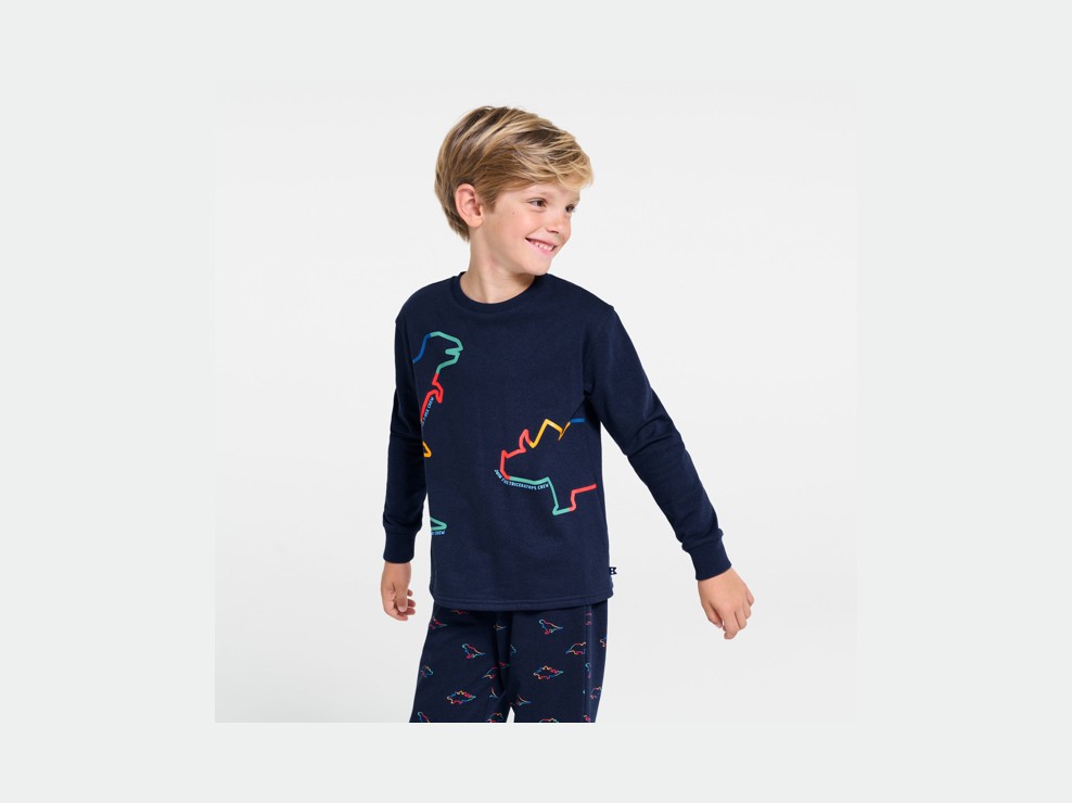Pyjama 2 pièces en velours dinosaures bleu marine Garçon 1