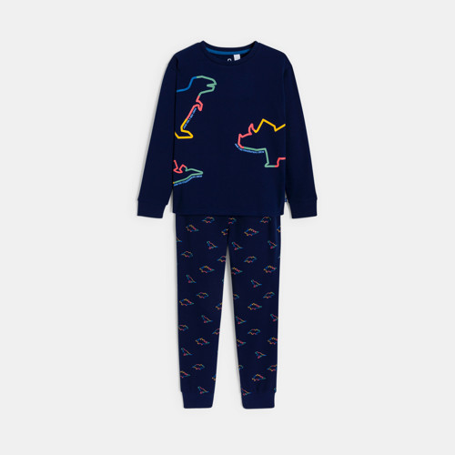 Pyjama 2 Pièces En Velours Dinosaures Bleu Marine Garçon - Indigo Fonce - 10A - OKAIDI