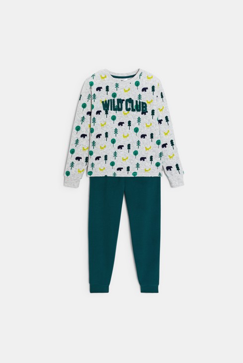 Pijama de terciopelo de 2 piezas azul cerceta estampado niño 1