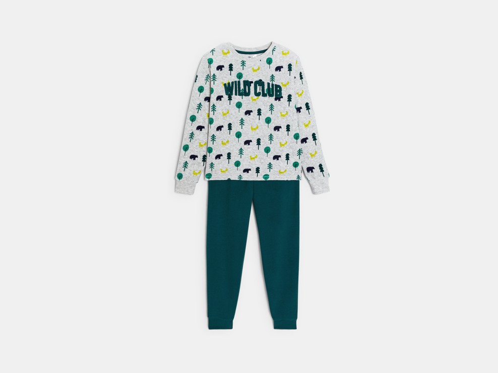 Smaragdgroene tweedelige pyjama van velours met print voor jongens 2