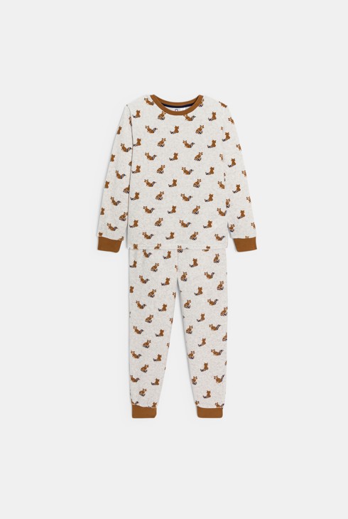 Pijama de 2 piezas de terciopelo motivo mapache beige niño 1