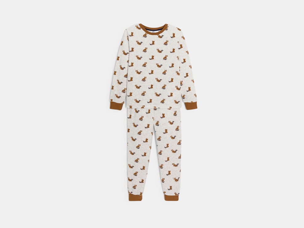 Pyjama 2 pièces en velours motif raton-laveur beige Garçon 1