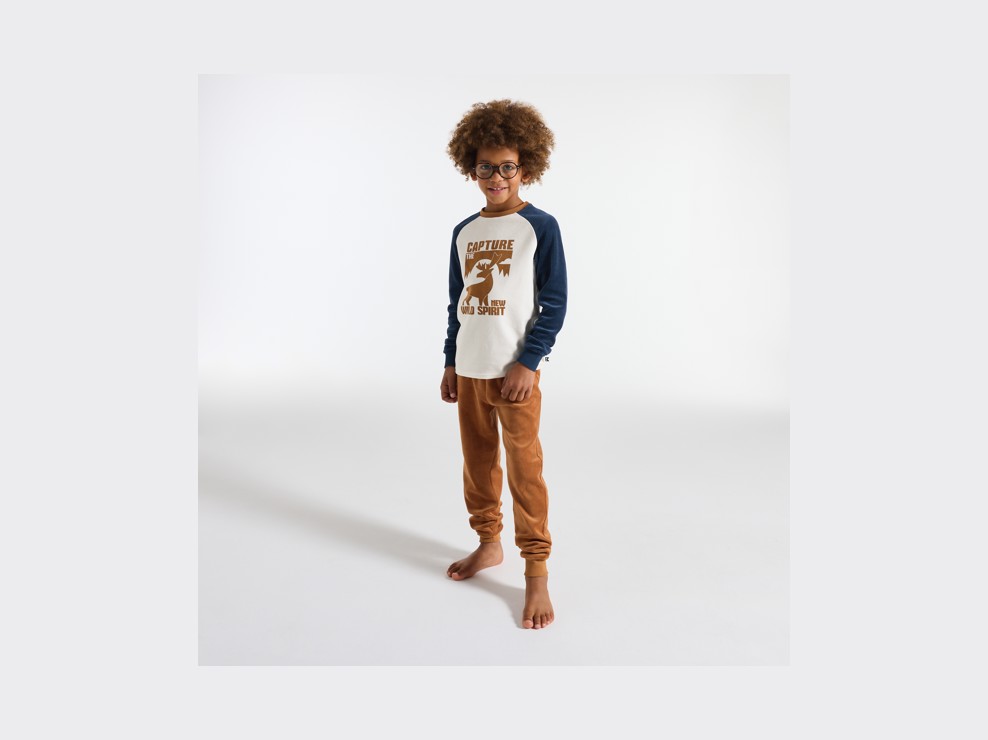 Pyjama 2 pièces en velours motif cerf bleu Garçon 1