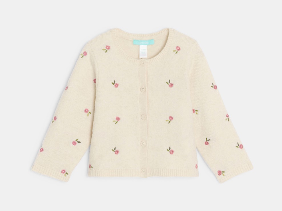 Strickjacke beige mit Blumenmuster Kleinkind Mädchen 1