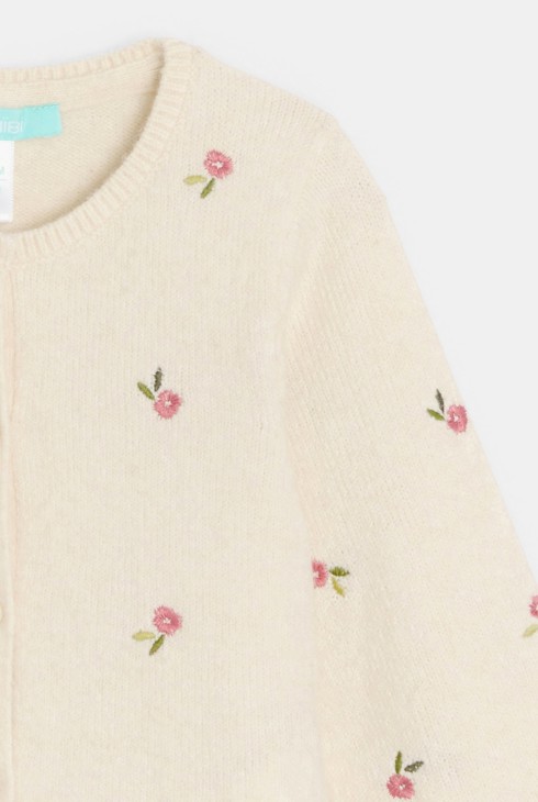 Bež kardigan od pletiva s motivom cvijeta za djevojčice 2