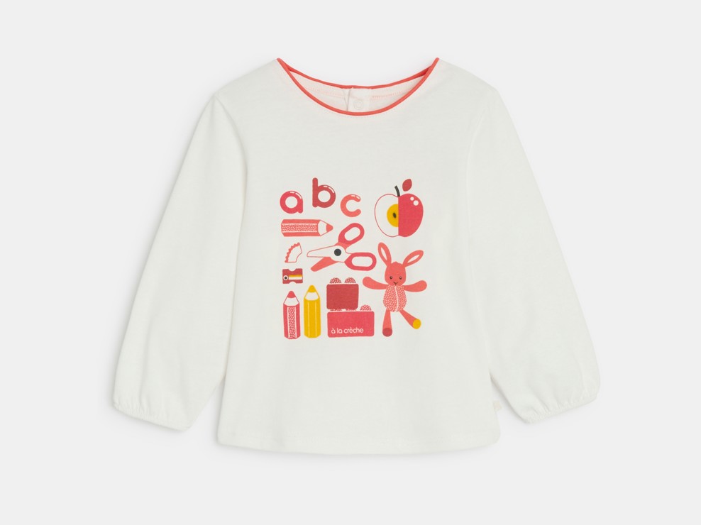 Dekliška rožnata majica z dolgimi rokavi z jaslimi za dojenčke 1