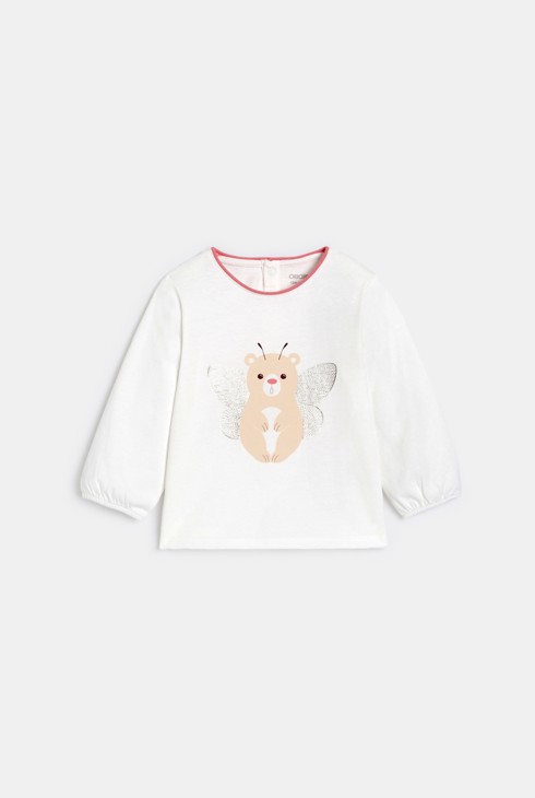 Weißes Baby-Langarm-T-Shirt mit Tieremotiv für kleine Mädchen 1
