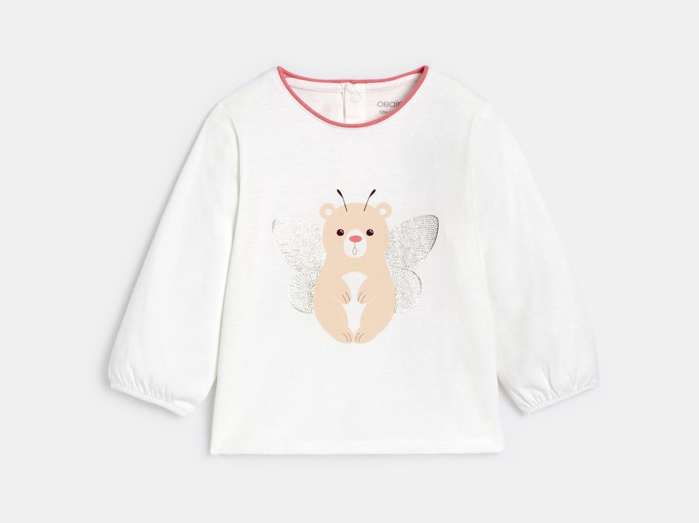 Dekliška bela majica z dolgimi rokavi in živaljo za dojenčke 1