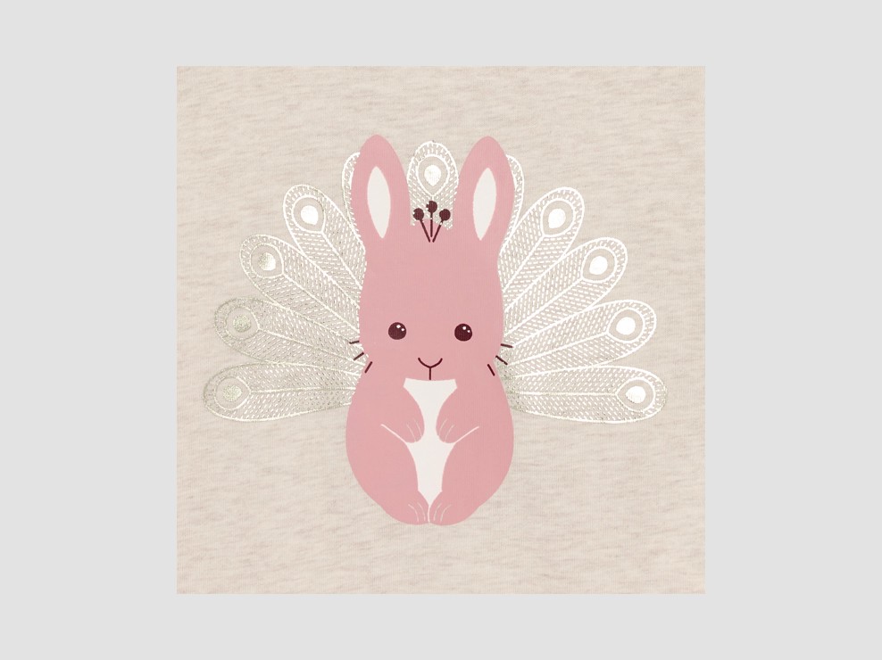 Beige T-shirt met lange mouwen en dierprint voor babymeisjes 2