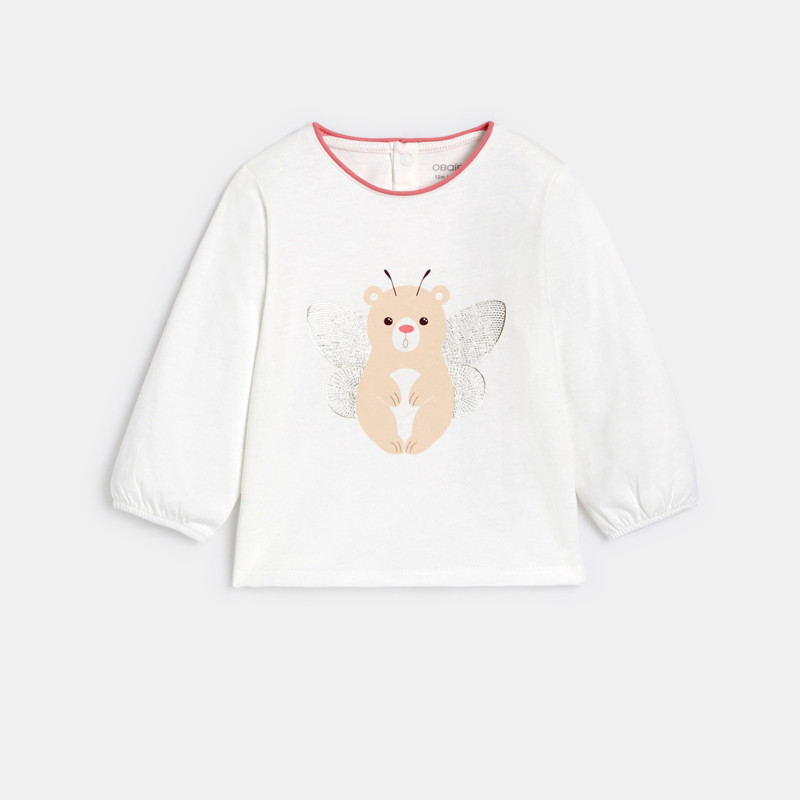 Weißes Baby-Langarm-T-Shirt mit Tieremotiv für kleine Mädchen