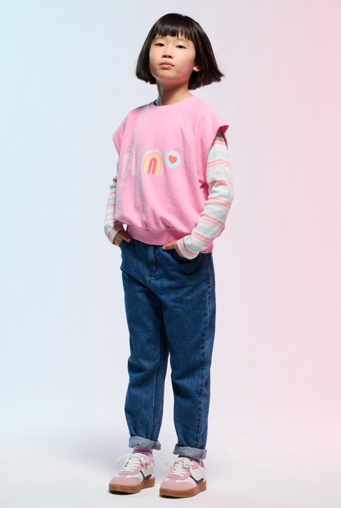 Girl's blue elasticated-waist jeans 1