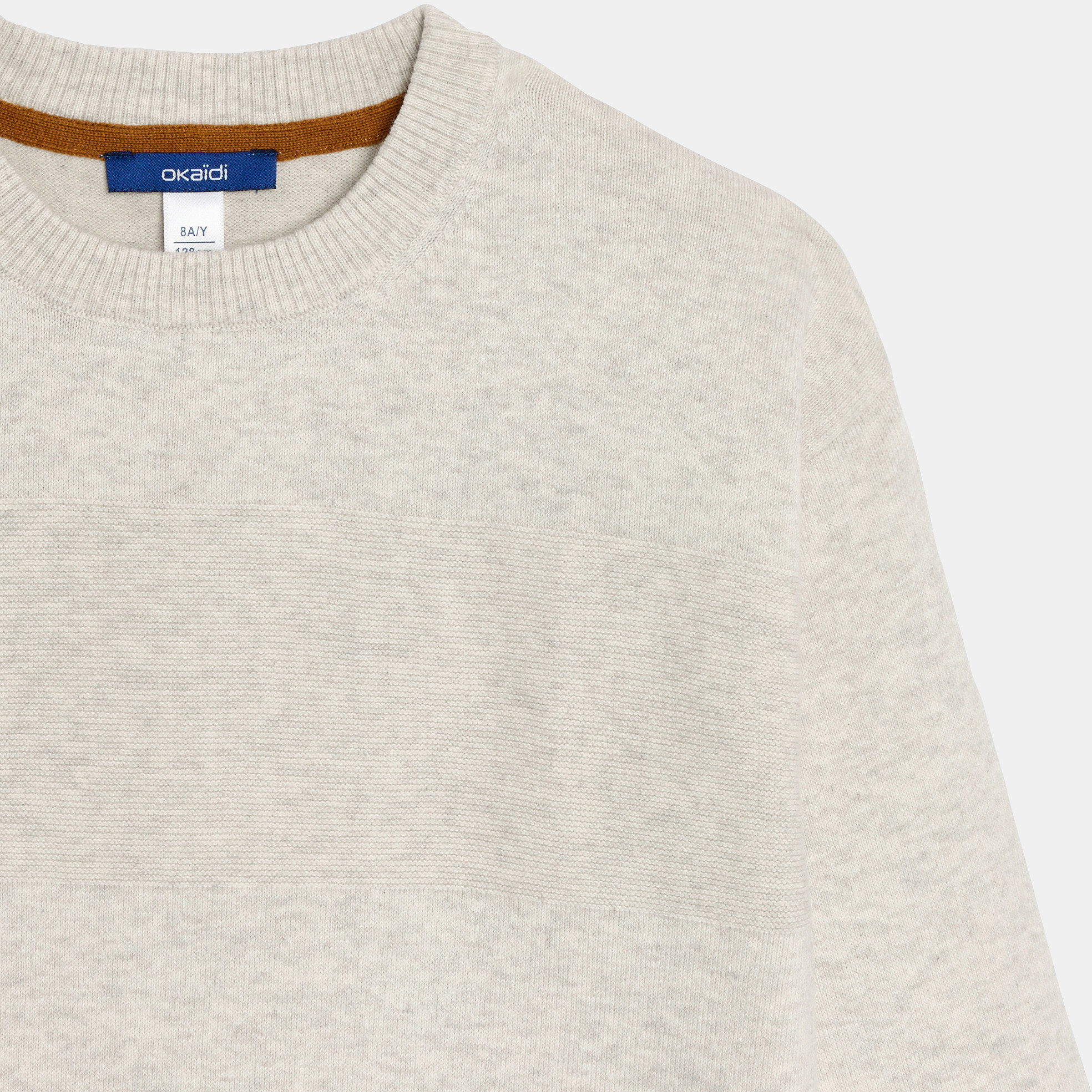 Boy's plain ecru crew neck jumper 2